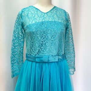 Vintage 1960s Blue Lace & Tulle Party Dress